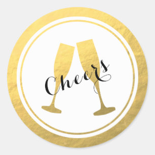 Sticker Rond Verre de Champagne de Faux Gold