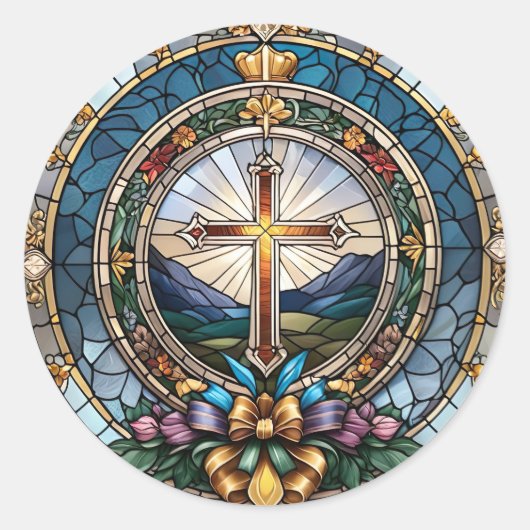 Sticker Rond Verre de la Sainte Croix Chrétienne (Devant)