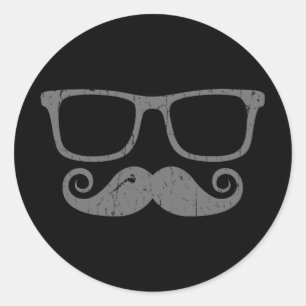 Sticker Rond Verre Nerd Moustache