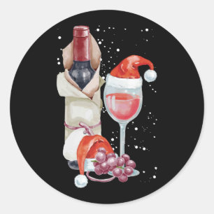 Sticker Rond Verre rouge de Noël Santa Hat