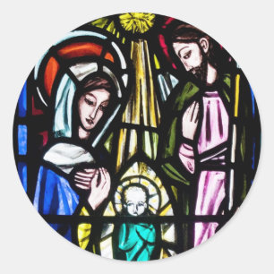 Sticker Rond Verre souillé de Jésus de bébé de l'église de