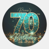 Sticker Rond Verre teinté sarcelle et or pour 70e anniversaire  (Devant)