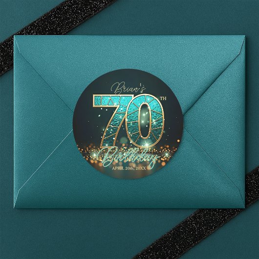 Sticker Rond Verre teinté sarcelle et or pour 70e anniversaire 