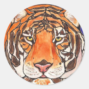 Sticker Rond Verre Tigre Tiré / mosaïque Art Beaucoup de produi