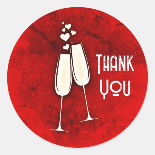 Sticker Rond Verres à Champagne et Cœurs (Devant)