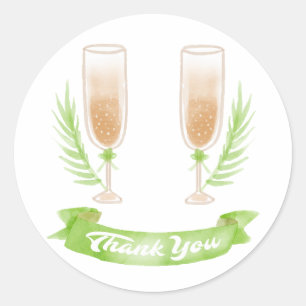 Sticker Rond Verres à Champagne Merci Aquarelle Verte