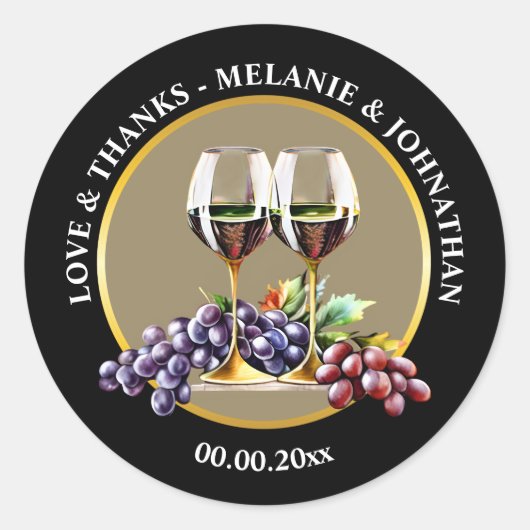 Sticker Rond Verres à vin à l'aquarelle raisins élégant vignobl (Devant)