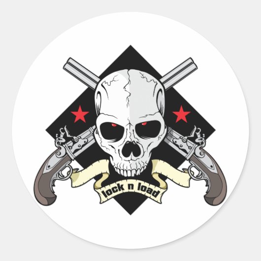 Sticker Rond Verrouiller n Charger le crâne (Devant)