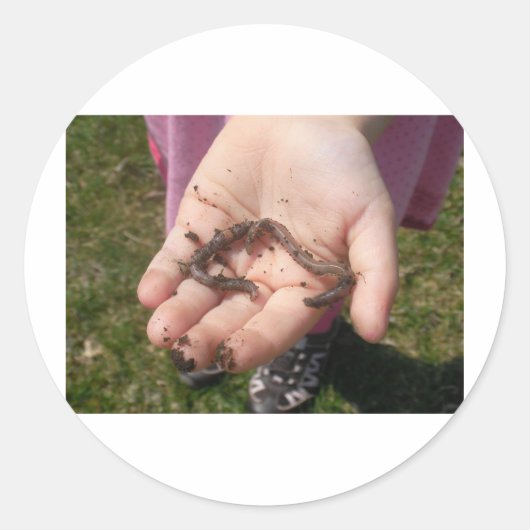 Sticker Rond vers dans les mains des enfants (Devant)