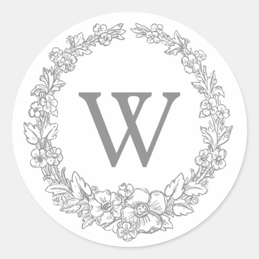Sticker Rond Versailles Grey | Monogramme floral classique de c (Devant)