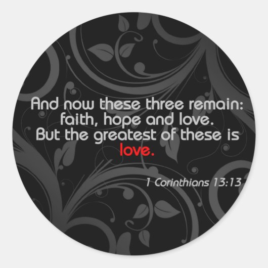 Sticker Rond Verse de la Bible Amour, Noir/Rouge (Devant)