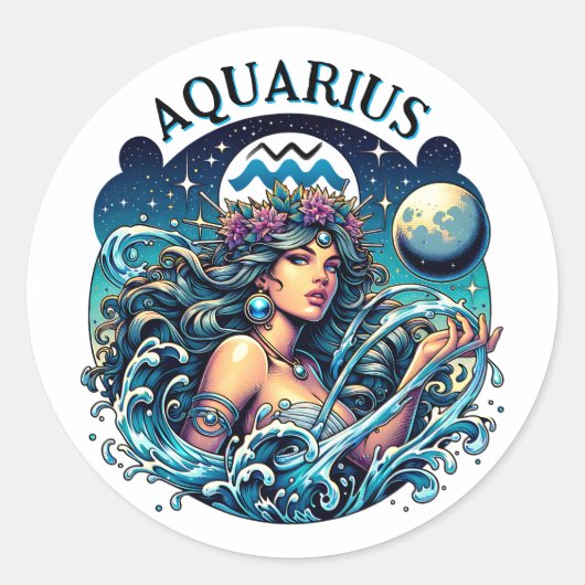 Sticker Rond Verseau Porteuse d'eau Belle Femme Astrologie (Devant)