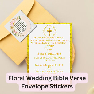 Sticker Rond Verset biblique de mariage élégant avec bordure fl