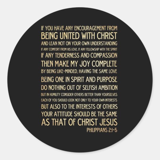 Sticker Rond Verset biblique scripturaire - Philippiens 2:1-5 (Devant)