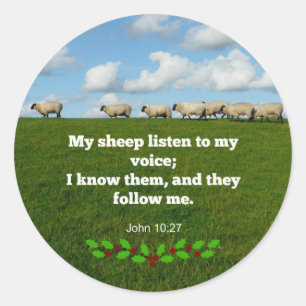 Sticker Rond verset de la Bible, Jean 10:27, Mon mouton...