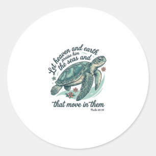 Sticker Rond Verset de la Bible Tortue de Mer Dessin de Gravure