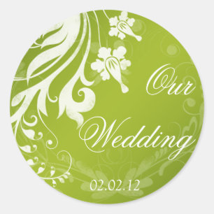 Sticker Rond Vert avec blanc Mariage floral Enveloppe Sceau