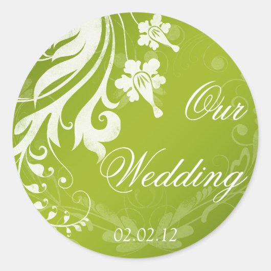 Sticker Rond Vert avec blanc Mariage floral Enveloppe Sceau (Devant)