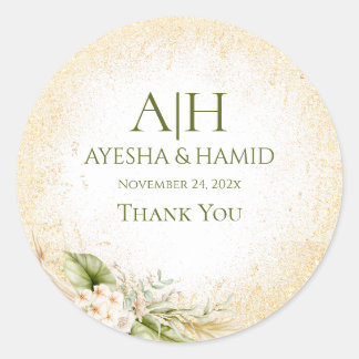 Sticker Rond Vert & Beige Floral Islamique / Musulman couple Ma
