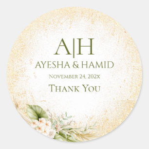 Sticker Rond Vert & Beige Floral Islamique / Musulman couple Ma