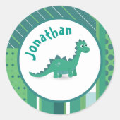 Sticker Rond Vert/bleu avec animal de dinosaure mignon (Devant)