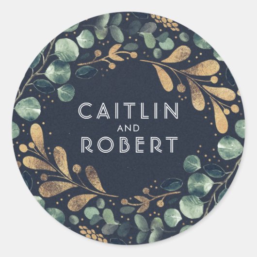Sticker Rond Vert bleu et or Mariage de verdure (Devant)