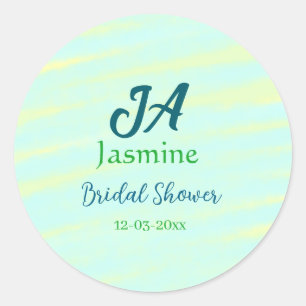 Sticker Rond Vert bleu pastel aquarelle nom de la douche de mar