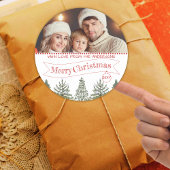 Sticker Rond Vert botanique Rouge vert photo Joyeux Noël