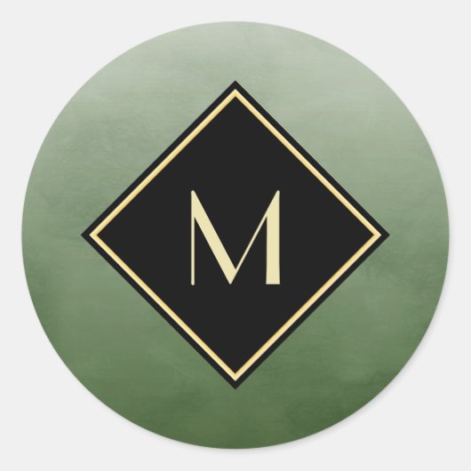 Sticker Rond Vert Brossé Élégant Avec Monogramme Or Simple (Devant)
