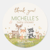 Sticker Rond Vert Brown Garçon Aquarelle Bois Animaux (Devant)