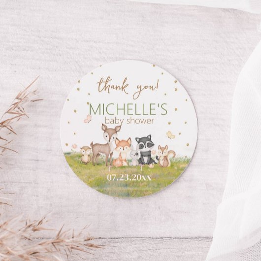 Sticker Rond Vert Brown Garçon Aquarelle Bois Animaux