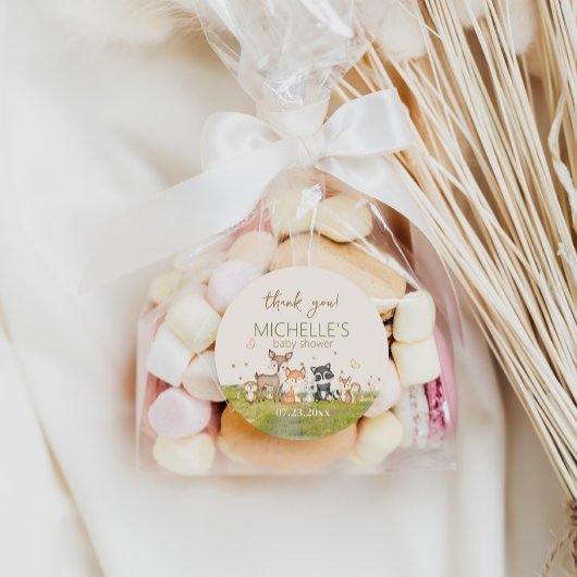 Sticker Rond Vert Brown Garçon Aquarelle Bois Animaux