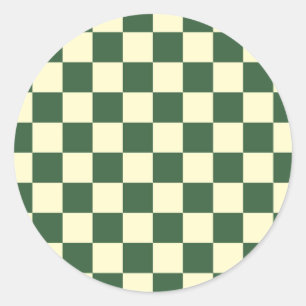 Sticker Rond Vert chasseresse et damier crème