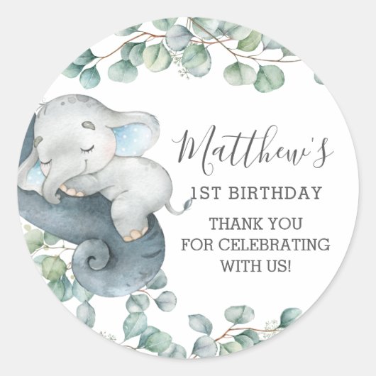 Sticker Rond Vert chic Cute Elephant Boy Merci Favoriser (Devant)