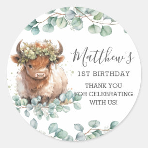 Sticker Rond Vert chic Cute Highland Vache Merci Favoriser