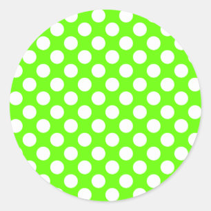 Sticker Rond Vert citron et pois blancs