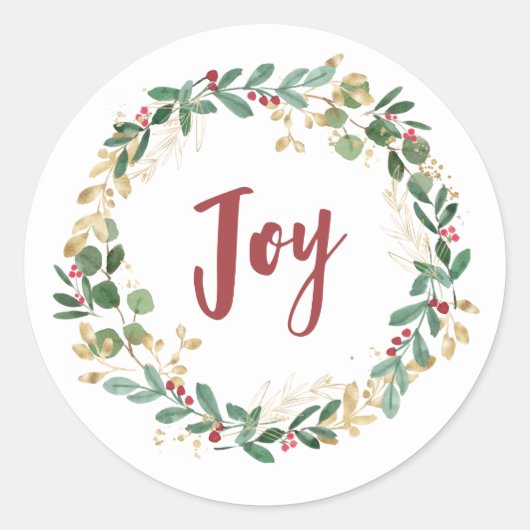 Sticker Rond Vert doré blanc | Gold Christmas Joy (Devant)