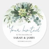 Sticker Rond Vert doux Mariage Succulent Floral Botanique (Devant)