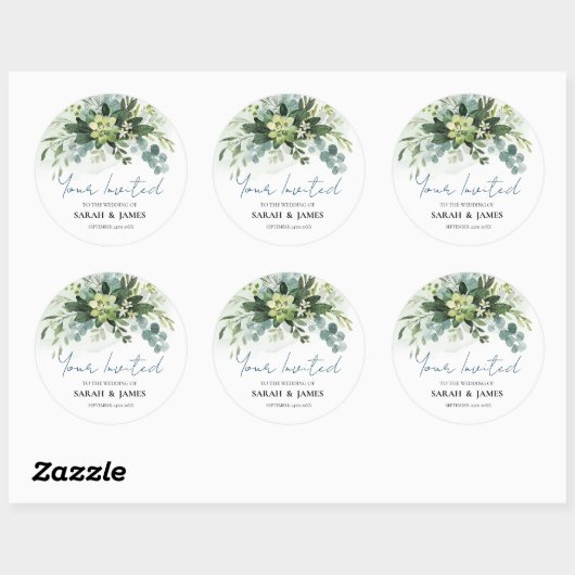 Sticker Rond Vert doux Mariage Succulent Floral Botanique (Feuille)