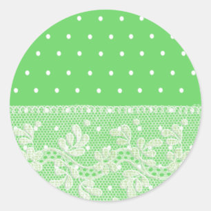 Sticker Rond Vert doux mignon avec les points blancs et la