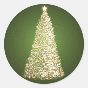 Sticker Rond Vert élégant d'arbre de Noël d'or