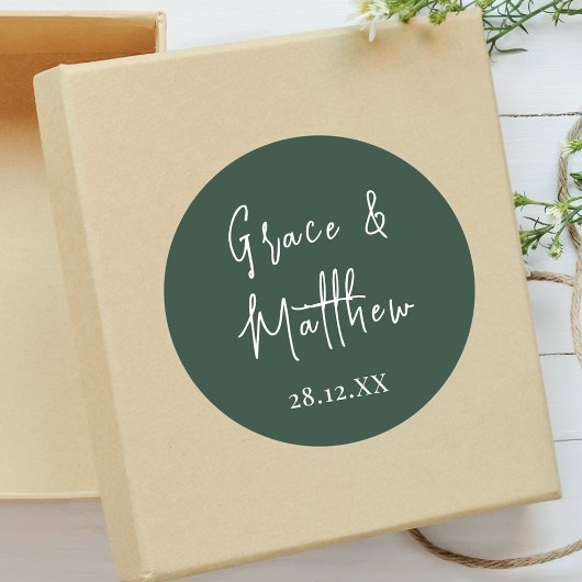 Sticker Rond Vert Émeraude classique Faveur de mariage personna