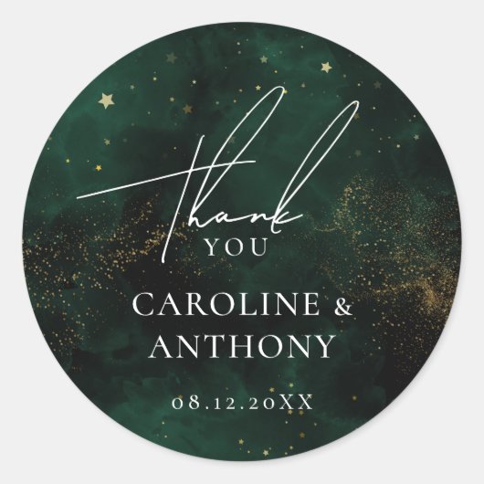 Sticker Rond Vert émeraude foncé Magique Or Merci (Devant)