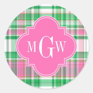 Sticker Rond Vert émeraude rose chaud blanc Prépa Madras Monogr