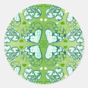 Sticker Rond Vert et blanc Whimsical Romantique Coeurs motif