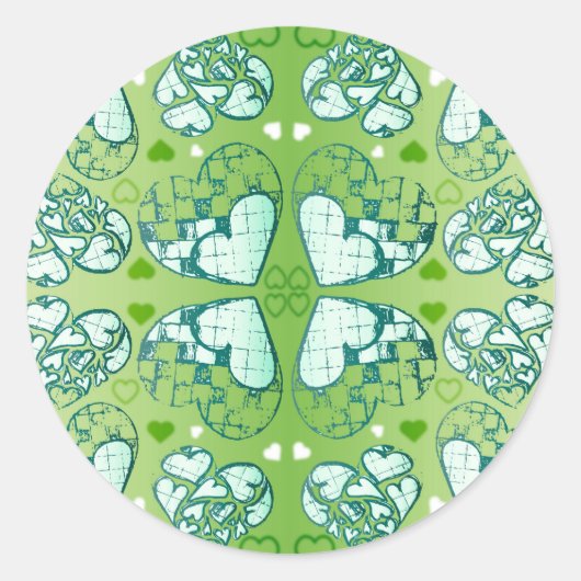 Sticker Rond Vert et blanc Whimsical Romantique Coeurs motif (Devant)