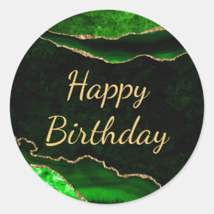 Sticker Rond Vert et Or Paillettes Marbre Agate Anniversaire
