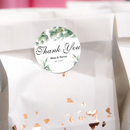 Sticker Rond Vert eucalyptus naturel merci mariage