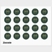 Sticker Rond Vert Fête des 80 ans écriture moderne or (Feuille)