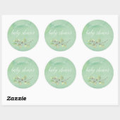 Sticker Rond Vert feuilles | Baby shower aquarelle (Feuille)